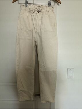 Zara Men's Cream Paperbag Waist denim pant